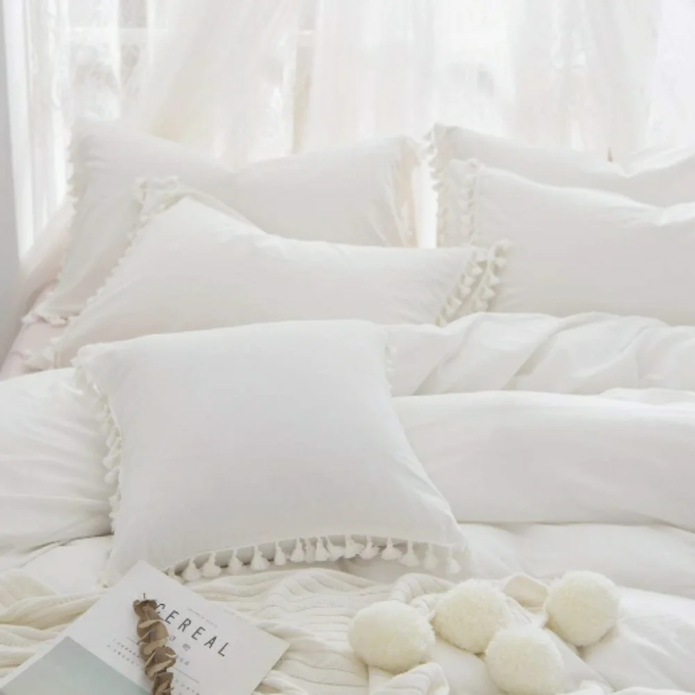 ⭐🆕 Boho White washed tassle duvet cover set
